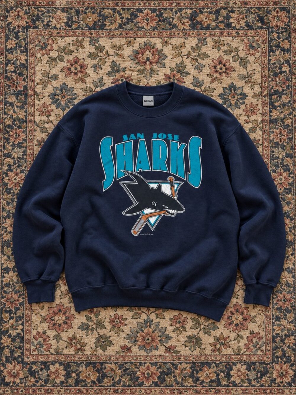 San Jose Sharks Navy Blue Hockey Graphic Crewneck Sweatshirt